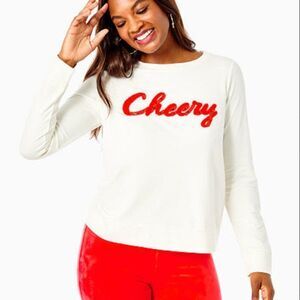 Lilly Pulitzer Rami Sweatshirt Top Cherry Graphic Pullover Bead Ivory